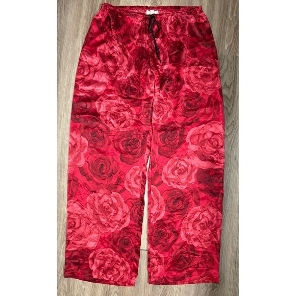 christine Other - Christine Vancouver Lingerie Silk Pajama Bottoms Red Roses Wide Leg Luxury L/XL
